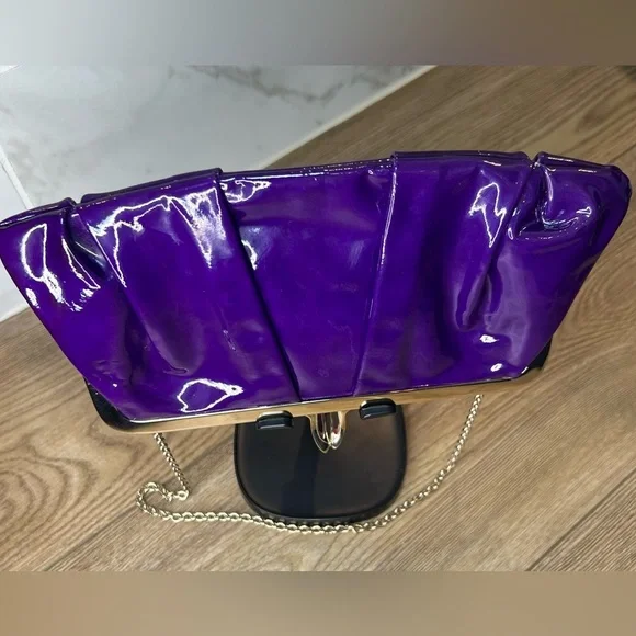 Christian Louboutin Miss Loubi Patent Leather Clutch on a Chain in Purple